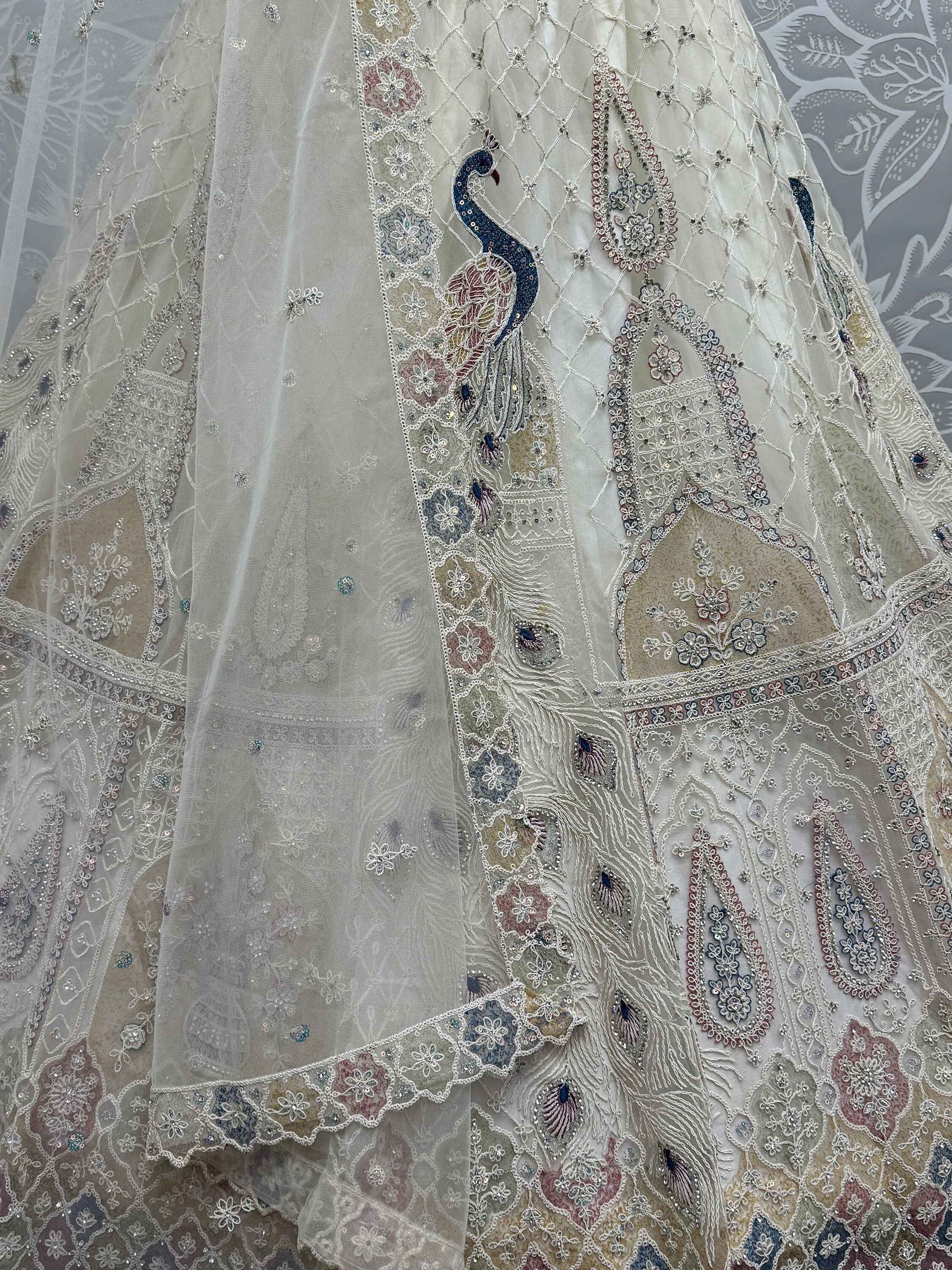 Lovely Off-White Sequins Net Wedding Lehenga Choli With Dupatta