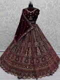 Delightful Maroon Velvet Bridal Lehenga Choli With Double Dupatta