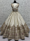 Stunning Off-White Sequins Work Silk Wedding Lehenga Choli With Double Dupatta