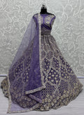 Alluring Purple Thread Embroidery Net Wedding Lehenga Choli