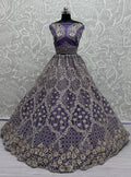 Alluring Purple Thread Embroidery Net Wedding Lehenga Choli