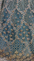 fascinating Blue Thread Work Net Designer Lehenga Choli With Dupatta