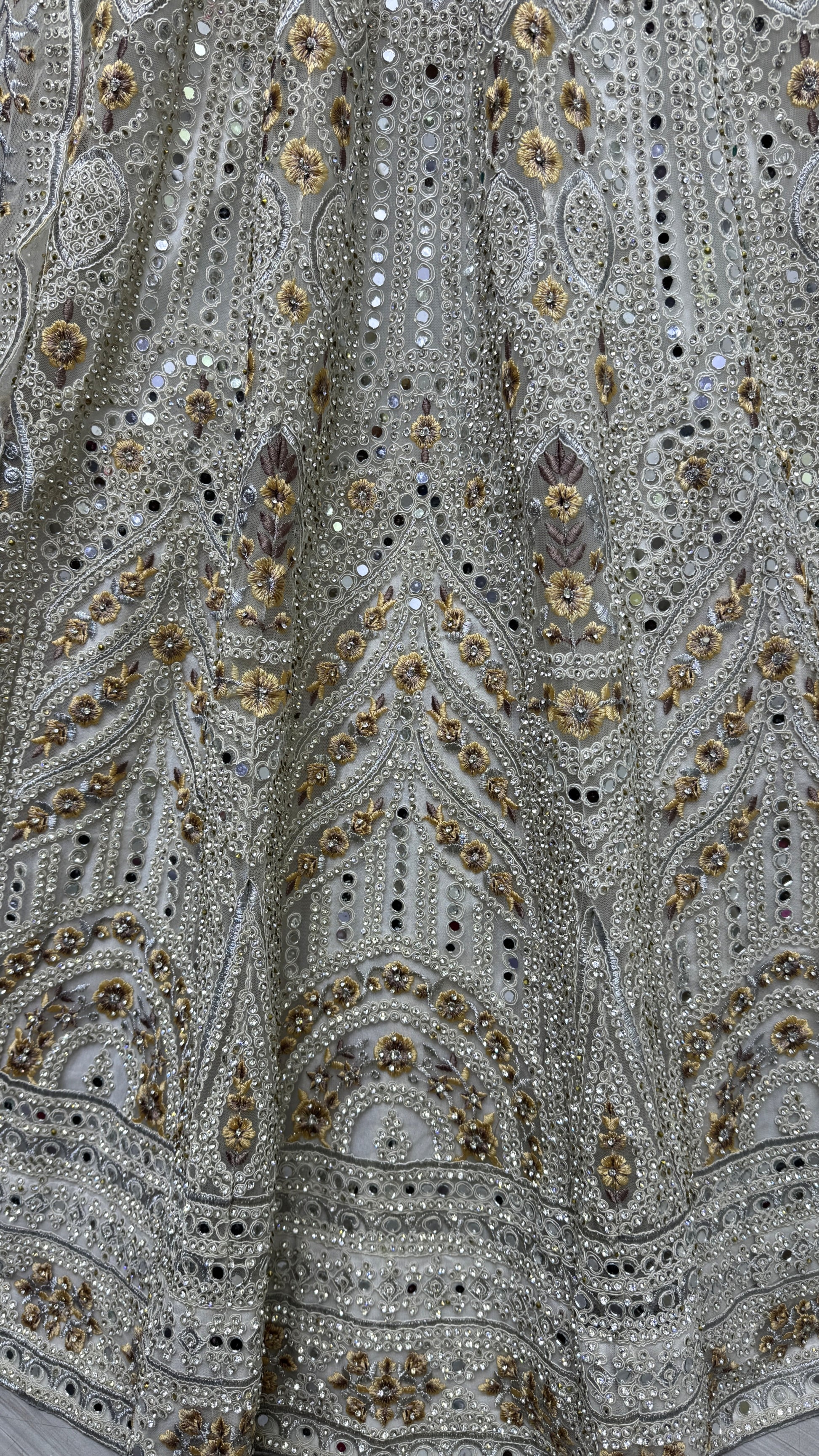 Gorgeous Off-White Mirror Work Net Bridesmaid Lehenga Choli