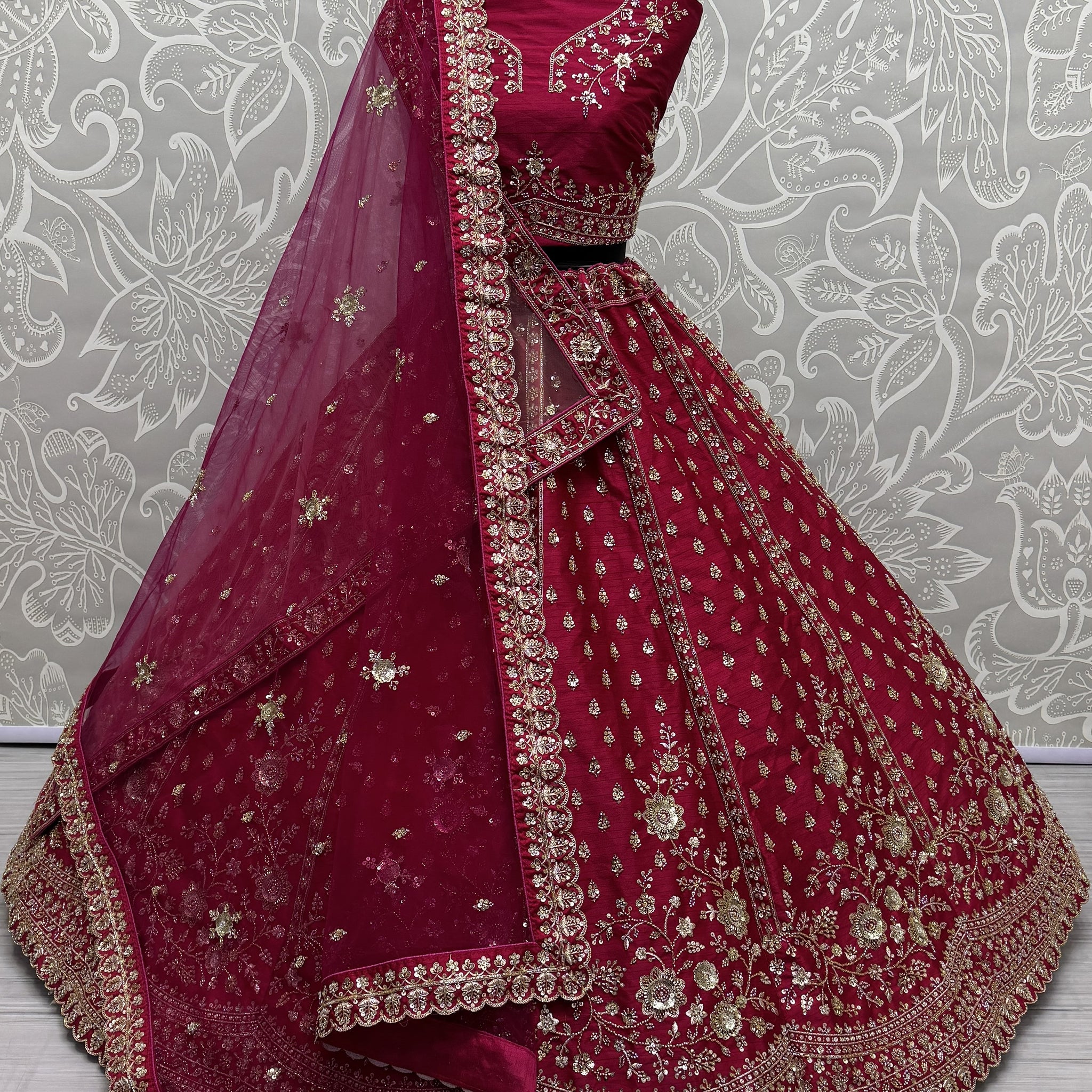 Adorable Pink Hand Work Silk Bridal Lehenga Choli With Double Dupatta