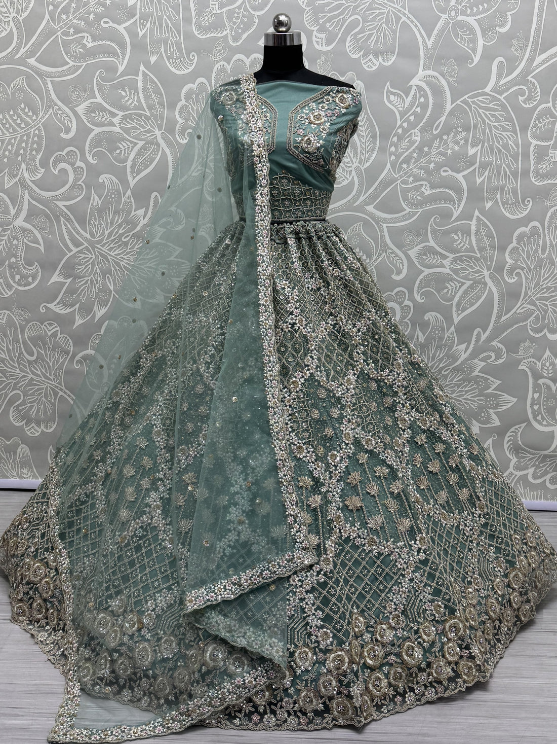 Attractive Blue Dori Embroidery Net Wedding Wear Lehenga Choli