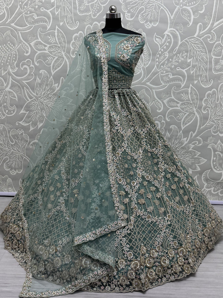 Attractive Blue Dori Embroidery Net Wedding Wear Lehenga Choli