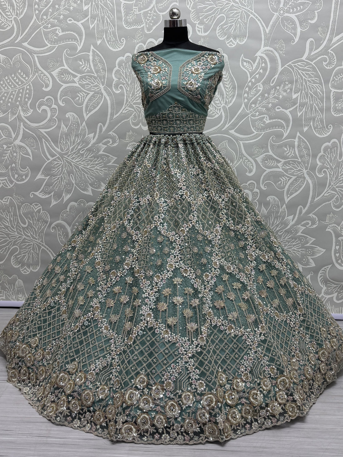 Attractive Blue Dori Embroidery Net Wedding Wear Lehenga Choli