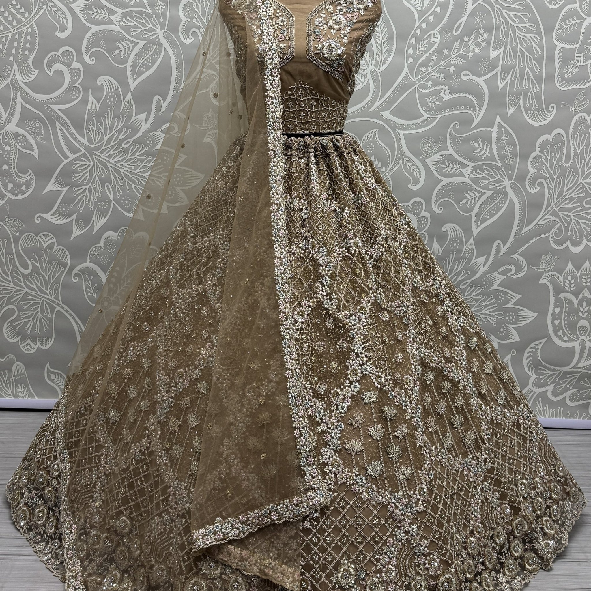 Amazing Golden Zirkon Work Net Engagement Wear Lehenga Choli