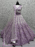 Beautiful Purple Multi Thread Work Net Wedding Lehenga Choli