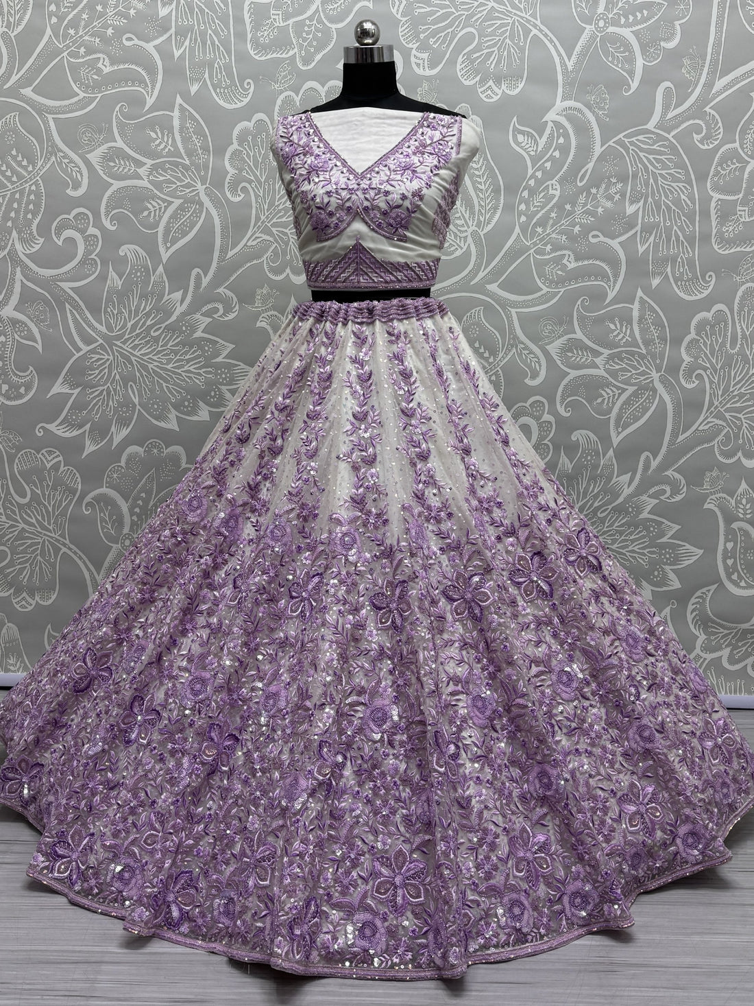 Beautiful Purple Multi Thread Work Net Wedding Lehenga Choli