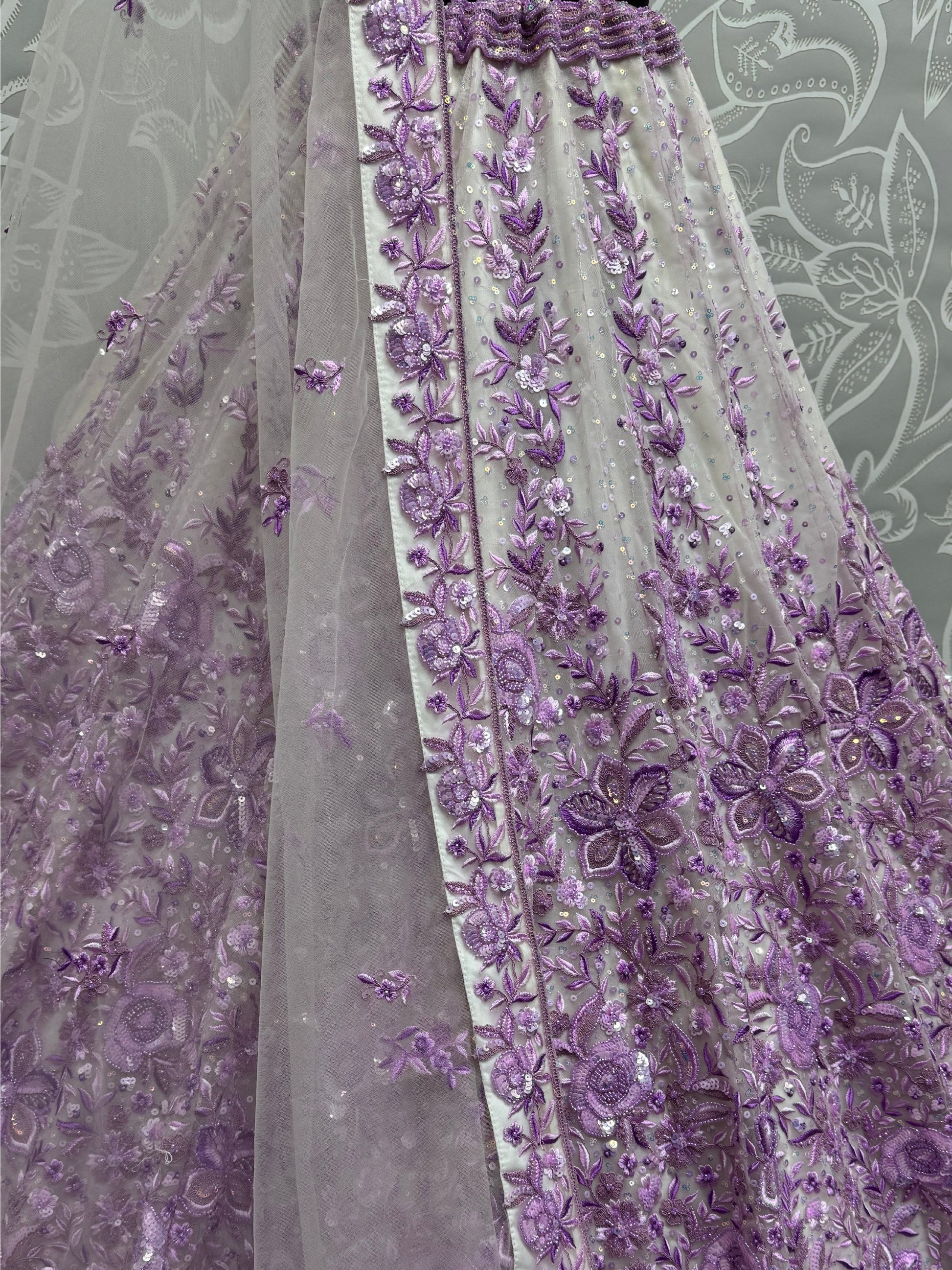 Beautiful Purple Multi Thread Work Net Wedding Lehenga Choli