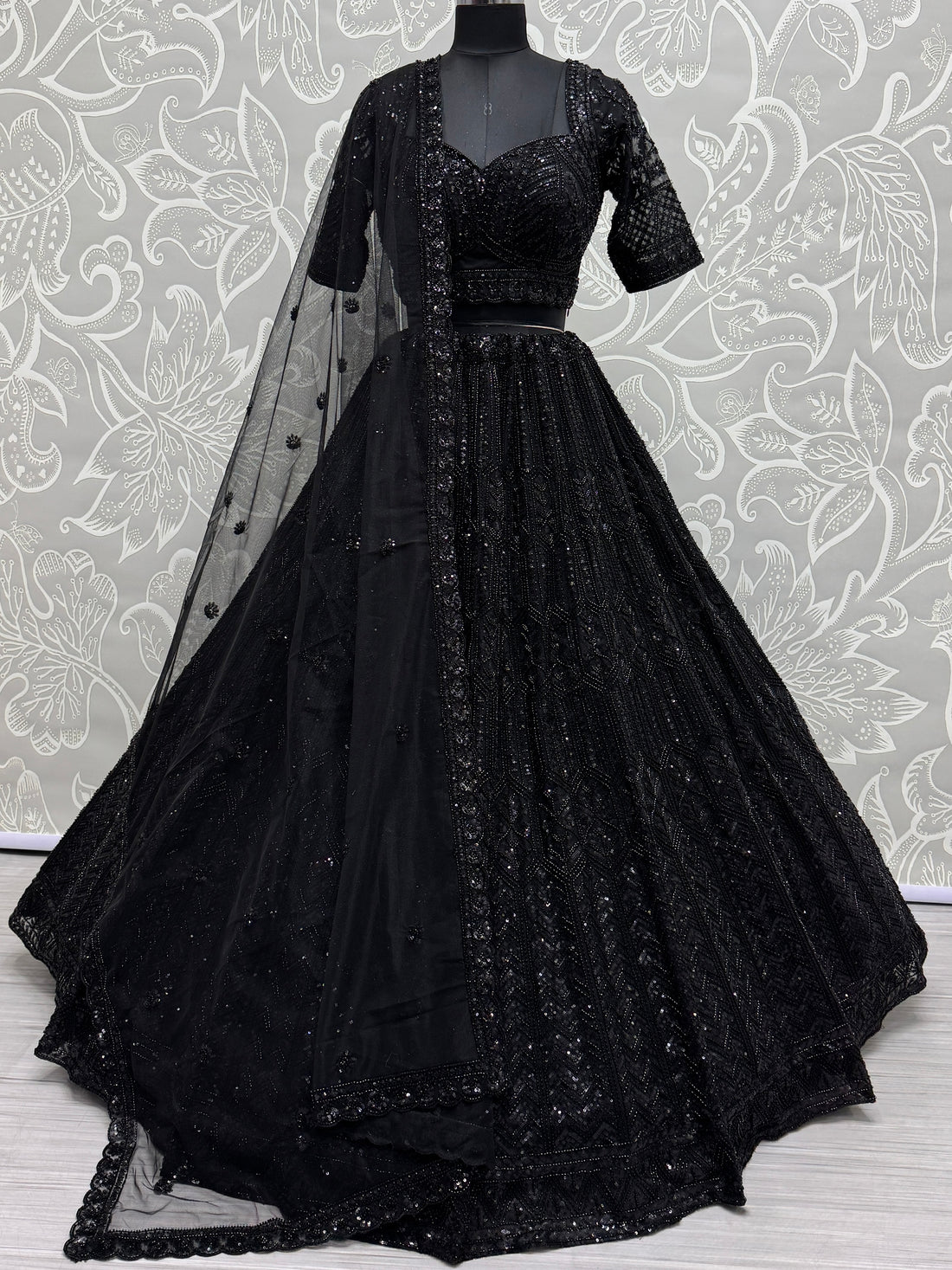 Amazing Black Sequins Net Reception Wear Lehenga Choli