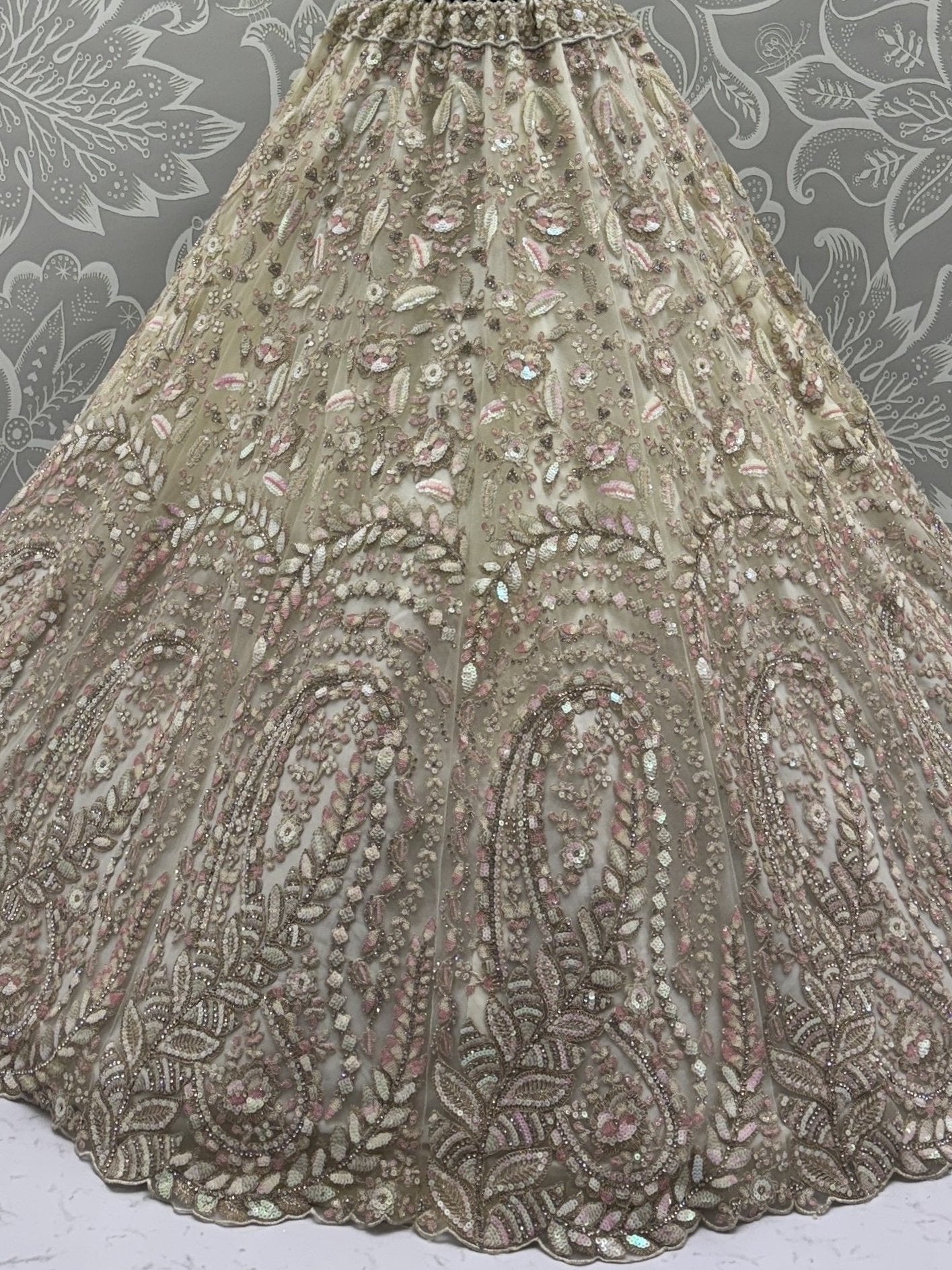 Charming Cream Zircon Work Net Bridesmaid Lehenga Choli With Dupatta