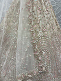 Charming Cream Zircon Work Net Bridesmaid Lehenga Choli With Dupatta