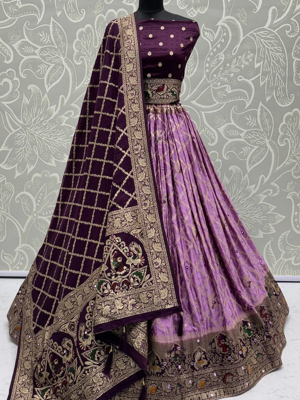 Bewitching Pink Zari Weaving Georgette Function Wear Lehenga Choli With Dupatta