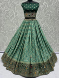 Enchanting Sea Green Mirror Work Georgette Festive Wear Lehenga With Blouse