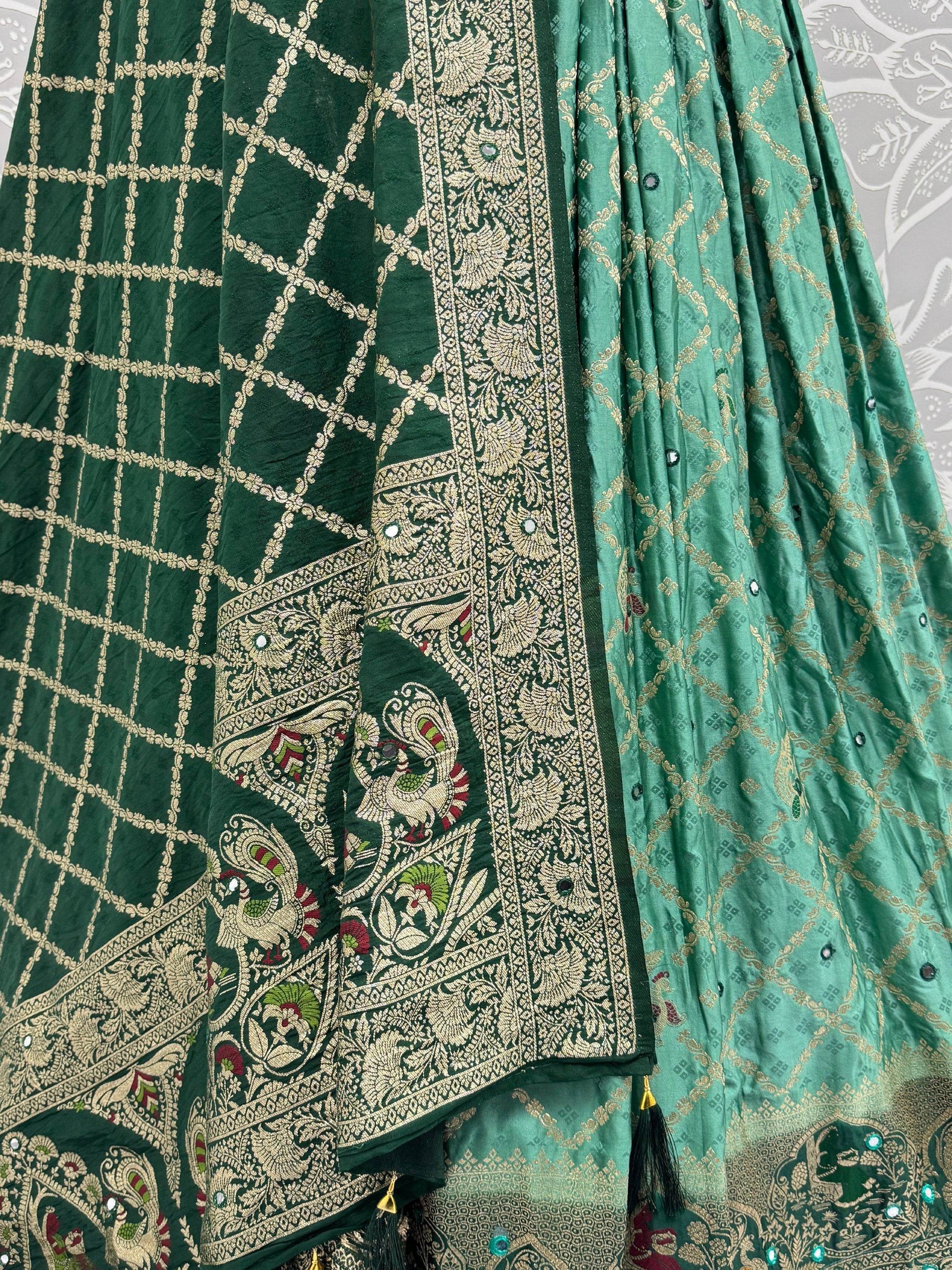Enchanting Sea Green Mirror Work Georgette Festive Wear Lehenga With Blouse