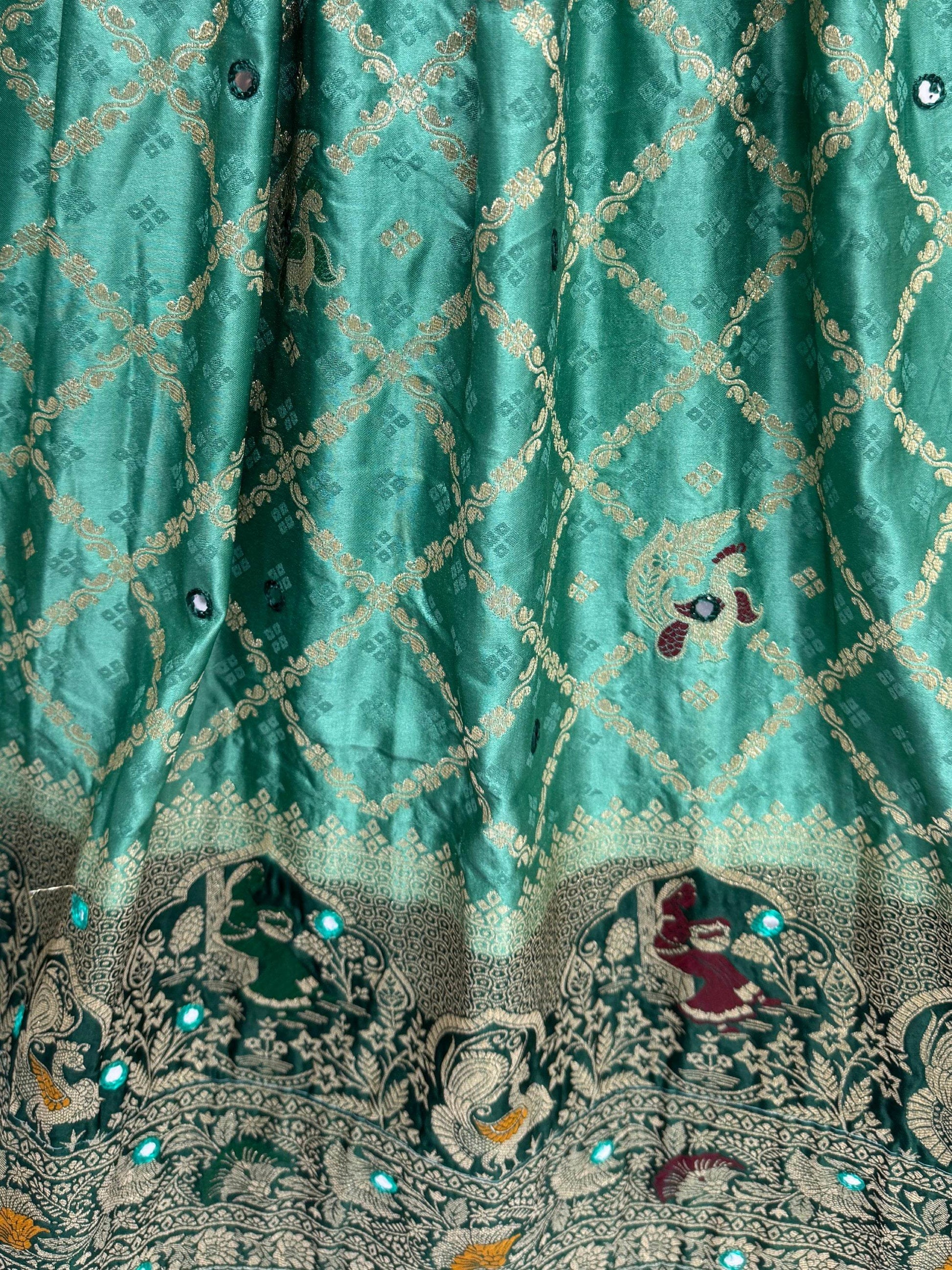 Enchanting Sea Green Mirror Work Georgette Festive Wear Lehenga With Blouse
