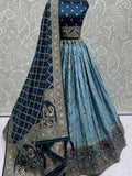 Fantastic Sky-Blue Zari Weaving Georgette Engagement Wear Lehenga Choli