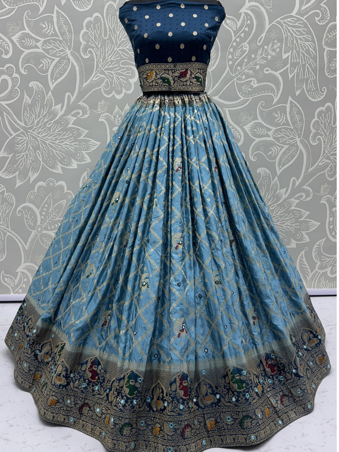 Fantastic Sky-Blue Zari Weaving Georgette Engagement Wear Lehenga Choli