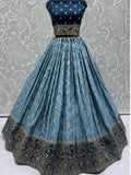 Fantastic Sky-Blue Zari Weaving Georgette Engagement Wear Lehenga Choli
