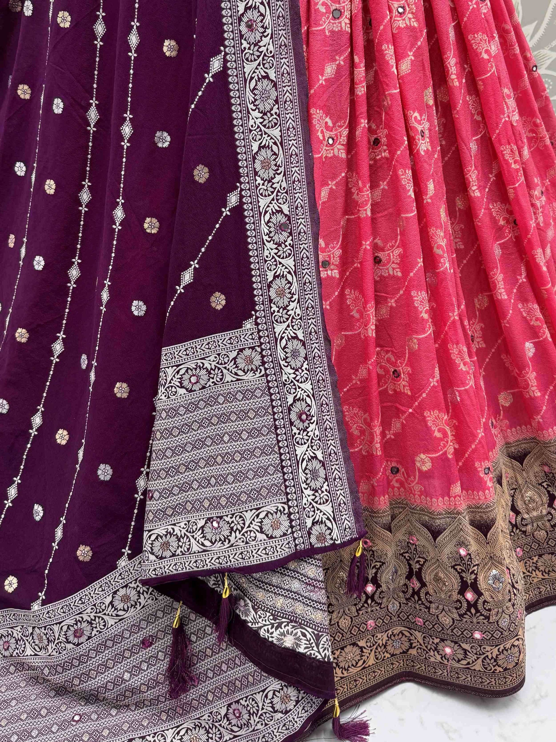 Phenomenal Pink Mirror Work Georgette Festive Wear Lehenga Choli