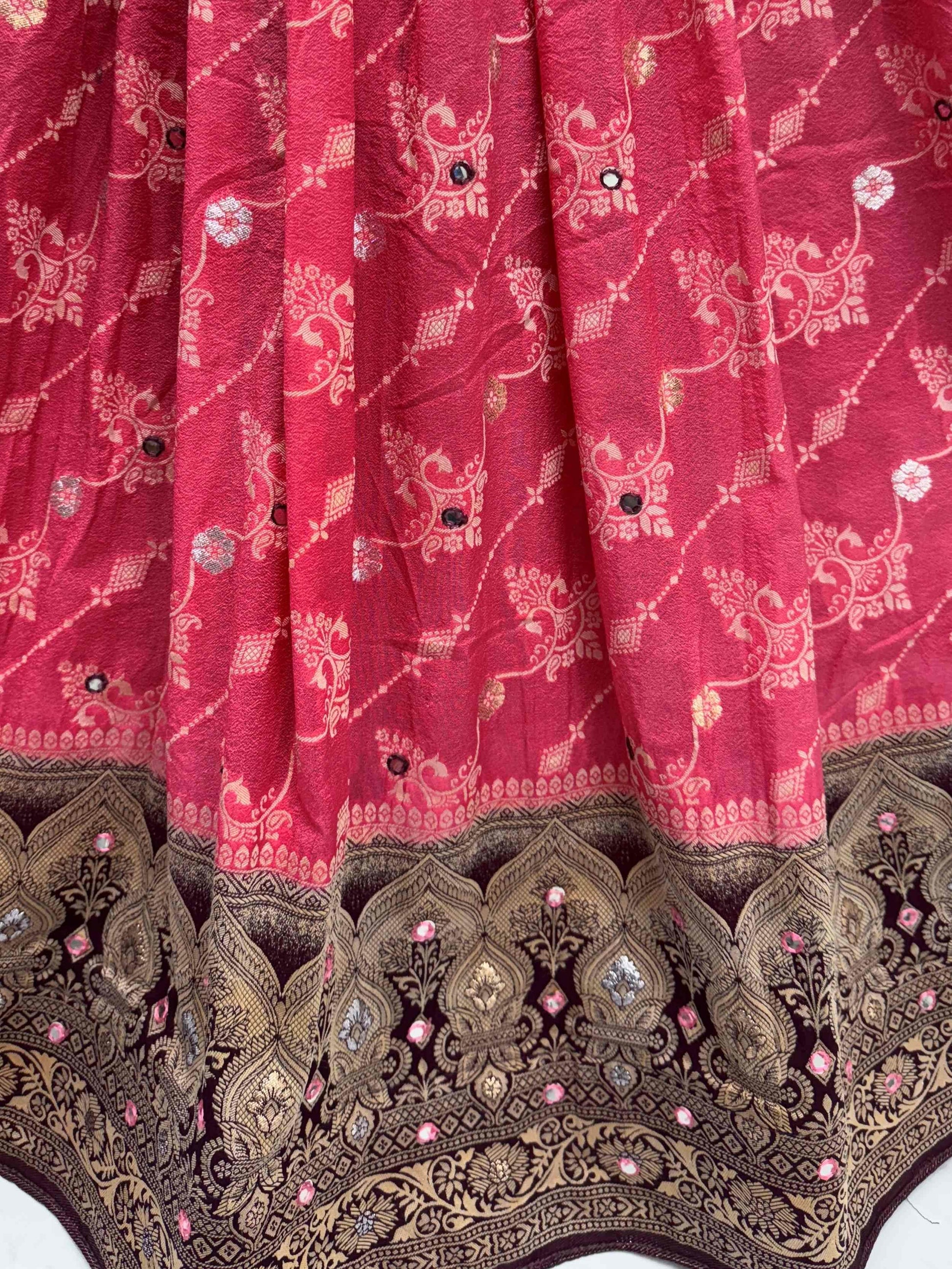 Phenomenal Pink Mirror Work Georgette Festive Wear Lehenga Choli