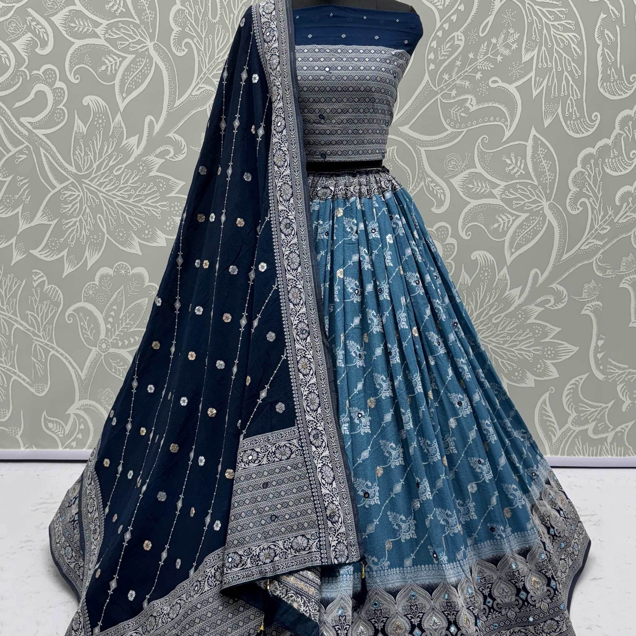 Lovable Sky Blue Zari Weaving Georgette Designer Lehenga Choli With Dupatta