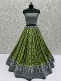 Artistic Olive Green Zari Weaving Wedding Wear Lehenga Choli With Dupatta