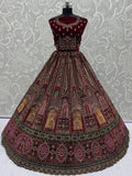 Excellent Maroon Zircon Work Velvet Bridal Lehenga Choli With Double Dupatta