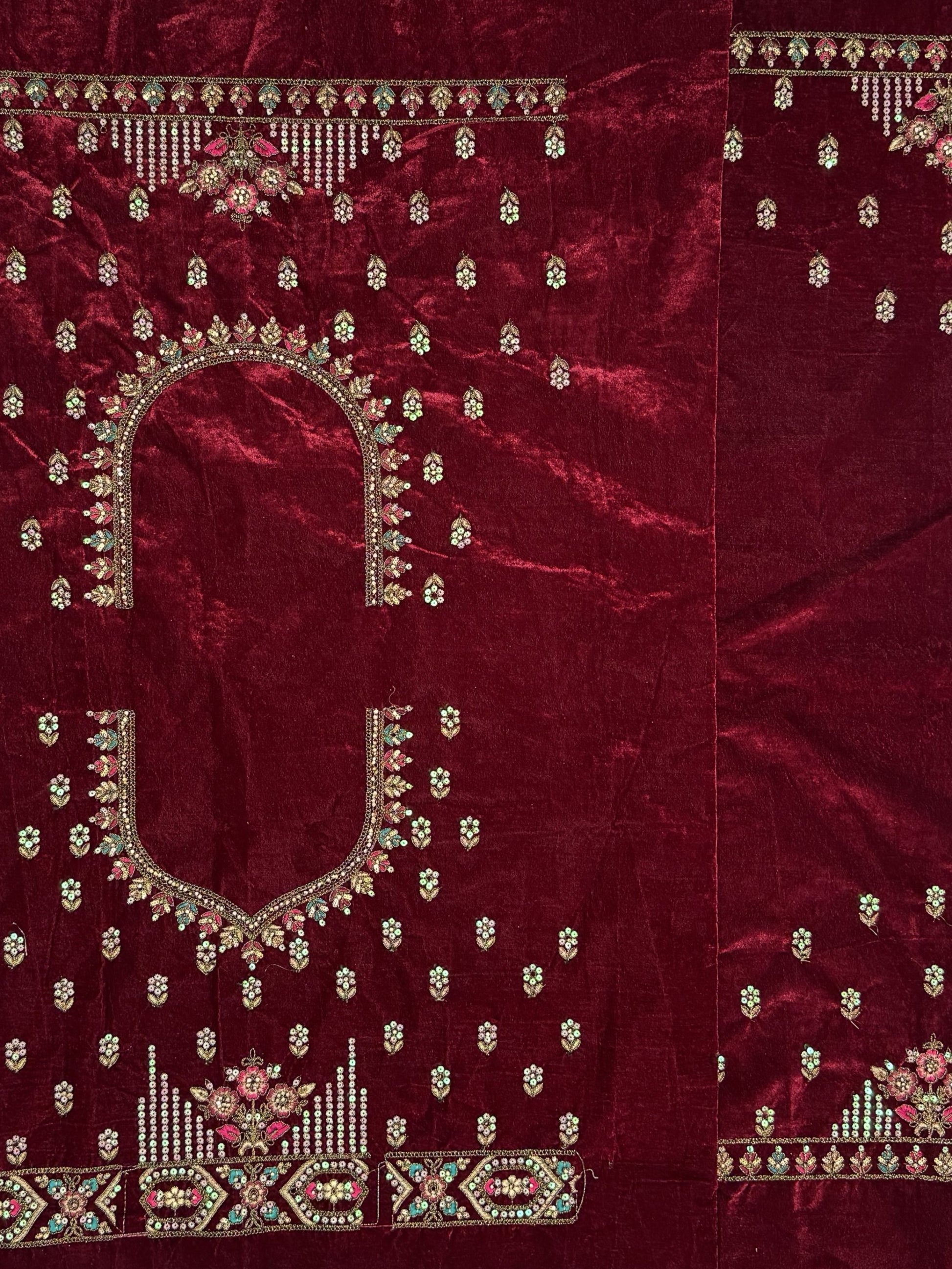 Excellent Maroon Zircon Work Velvet Bridal Lehenga Choli With Double Dupatta