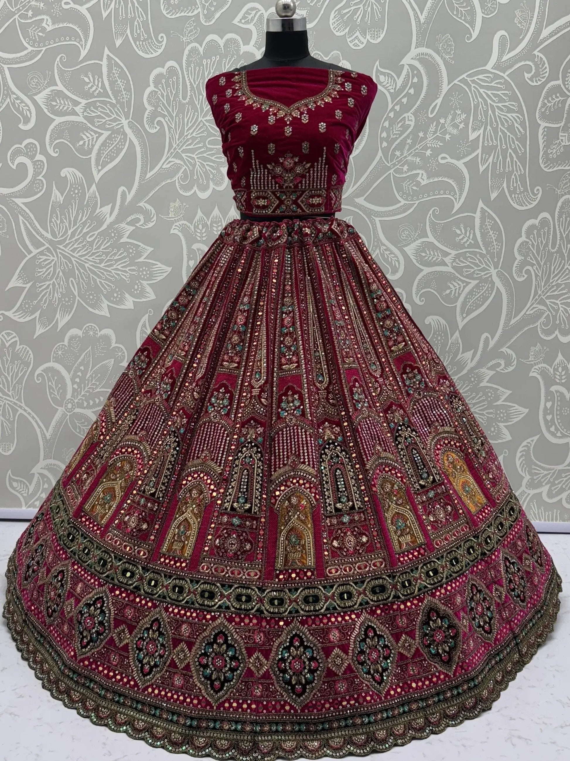Lavish Pink Multi Thread Work Velvet Bridal Lehenga Choli With Double Dupatta