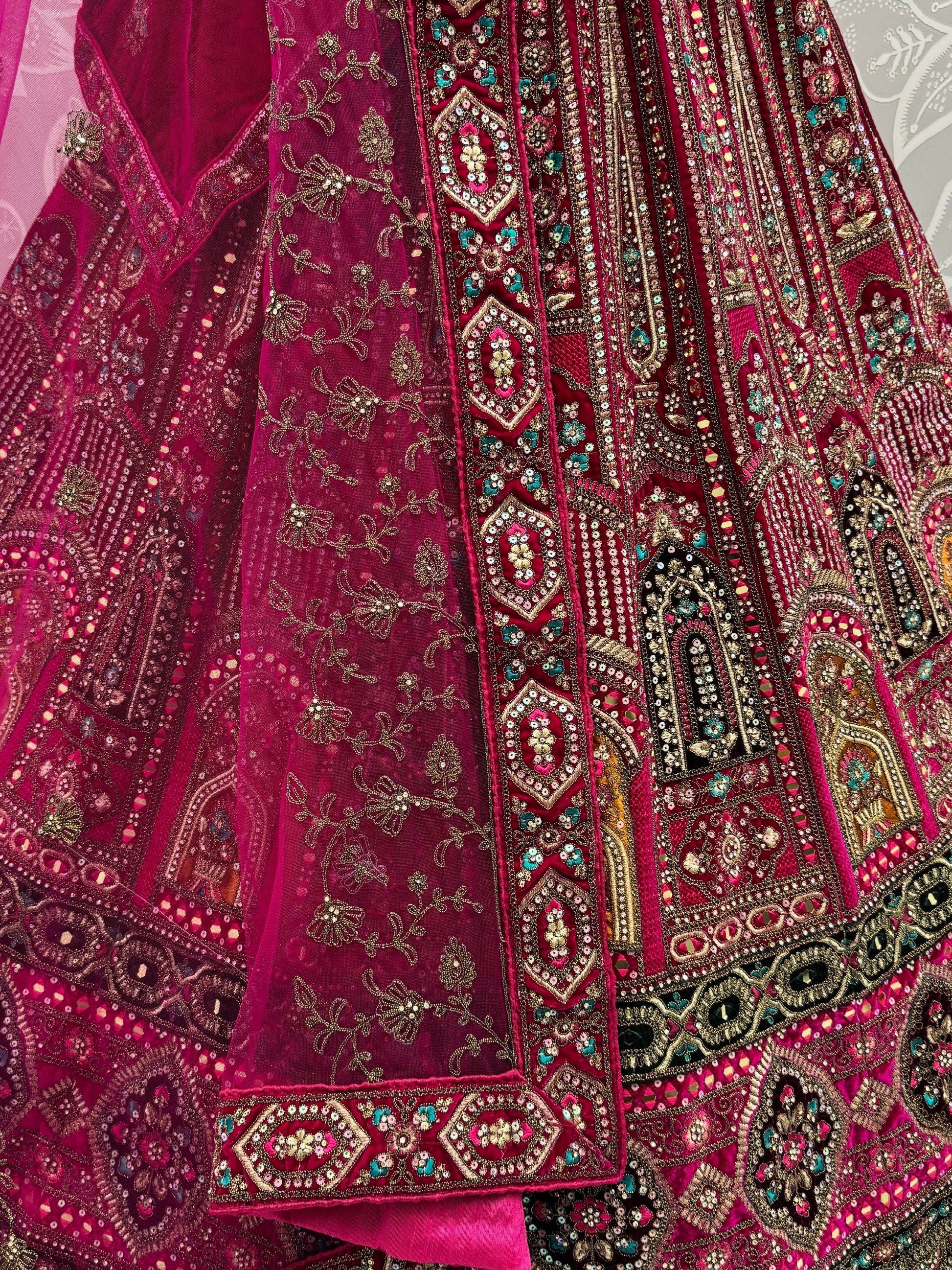 Lavish Pink Multi Thread Work Velvet Bridal Lehenga Choli With Double Dupatta