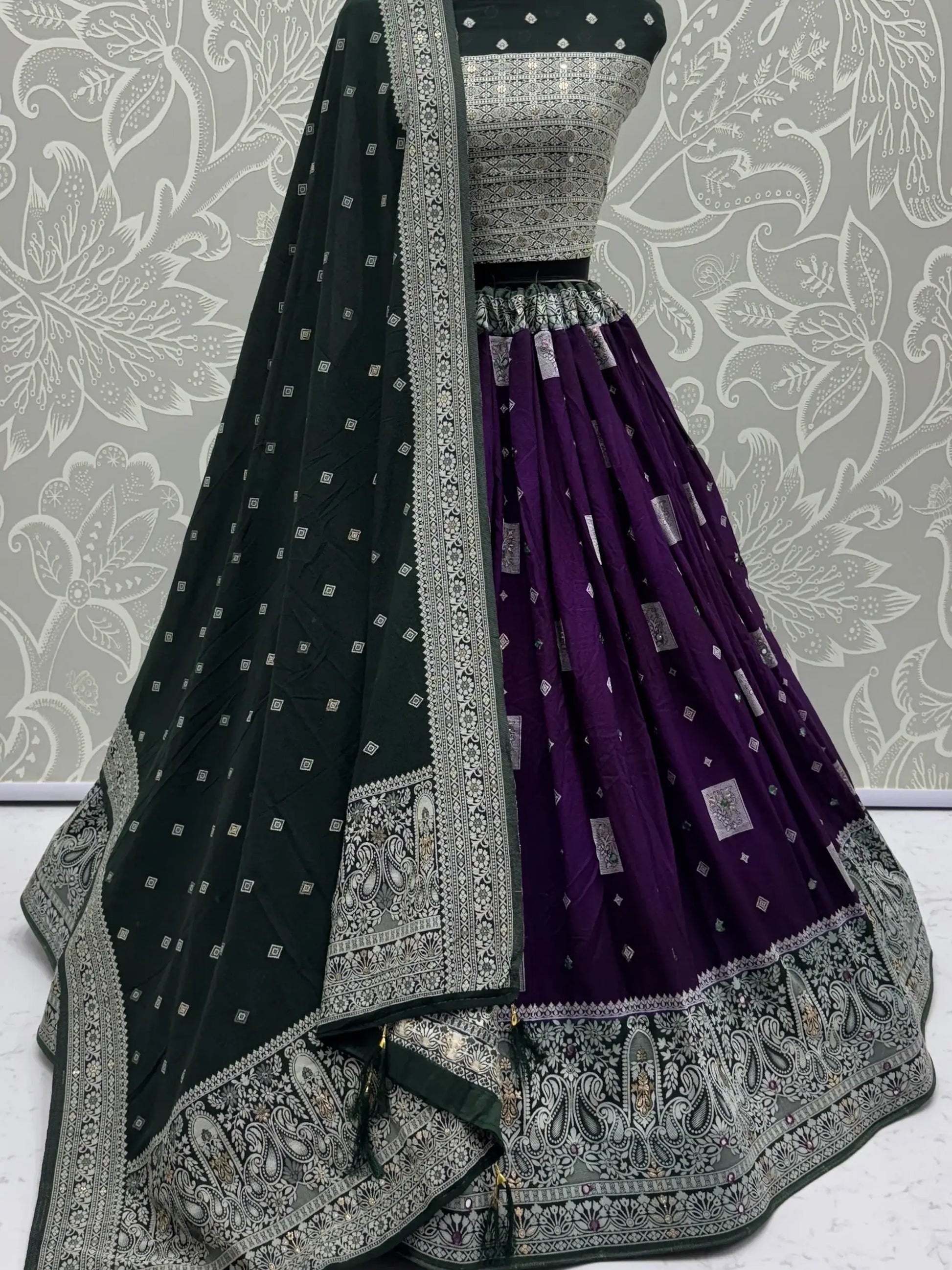 Superb Purple Zari Weaving Georgette Evening Wear Lehenga With Blouse
