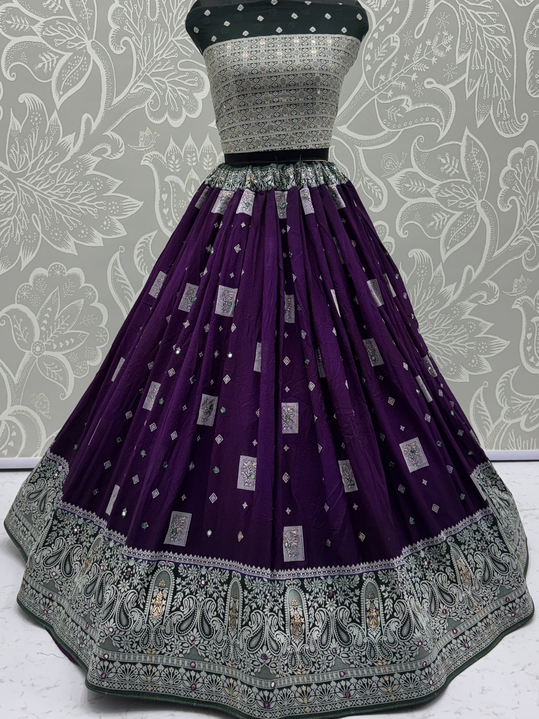 Superb Purple Zari Weaving Georgette Evening Wear Lehenga With Blouse