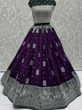 Superb Purple Zari Weaving Georgette Evening Wear Lehenga With Blouse