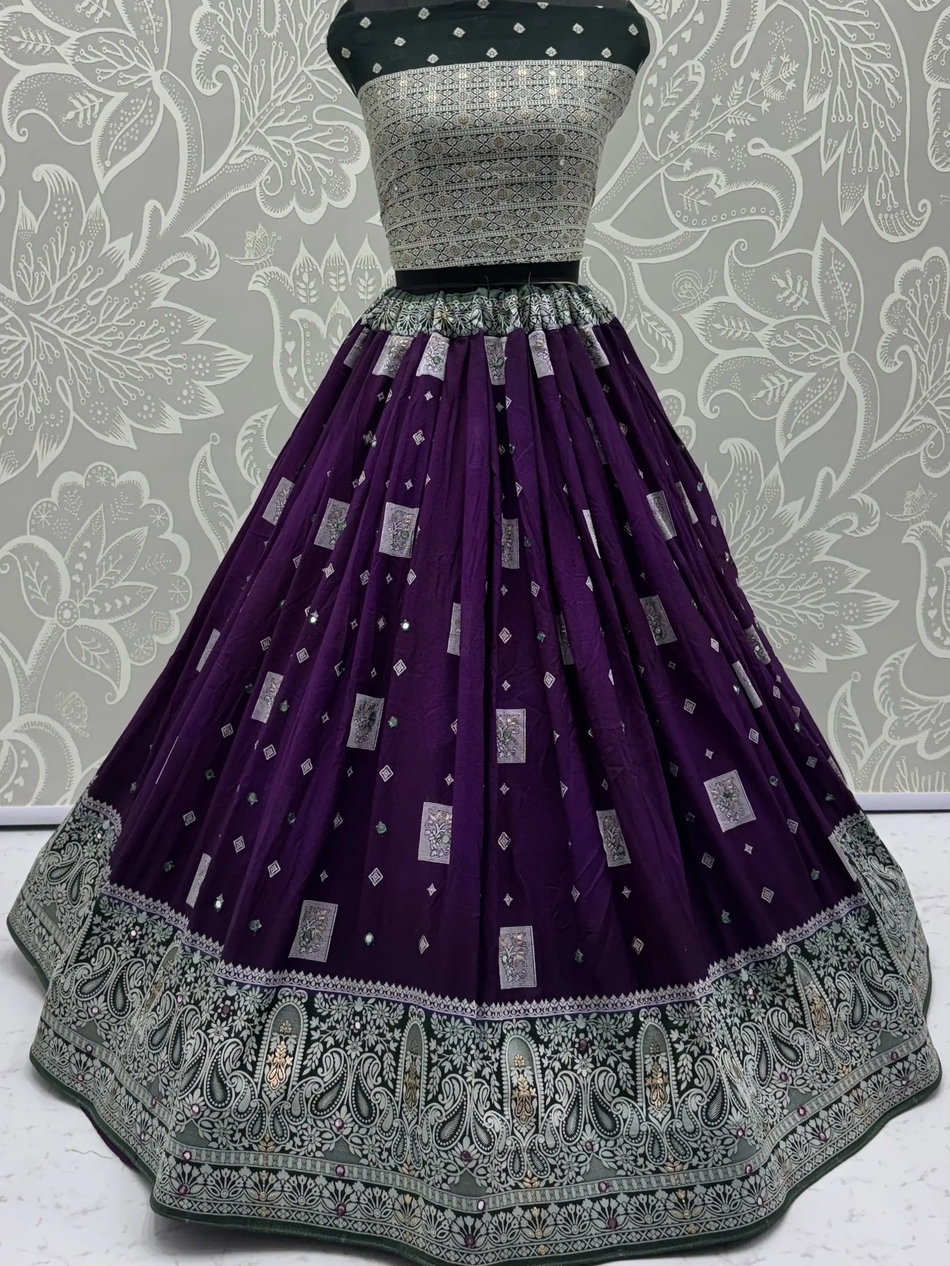 Superb Purple Zari Weaving Georgette Evening Wear Lehenga With Blouse