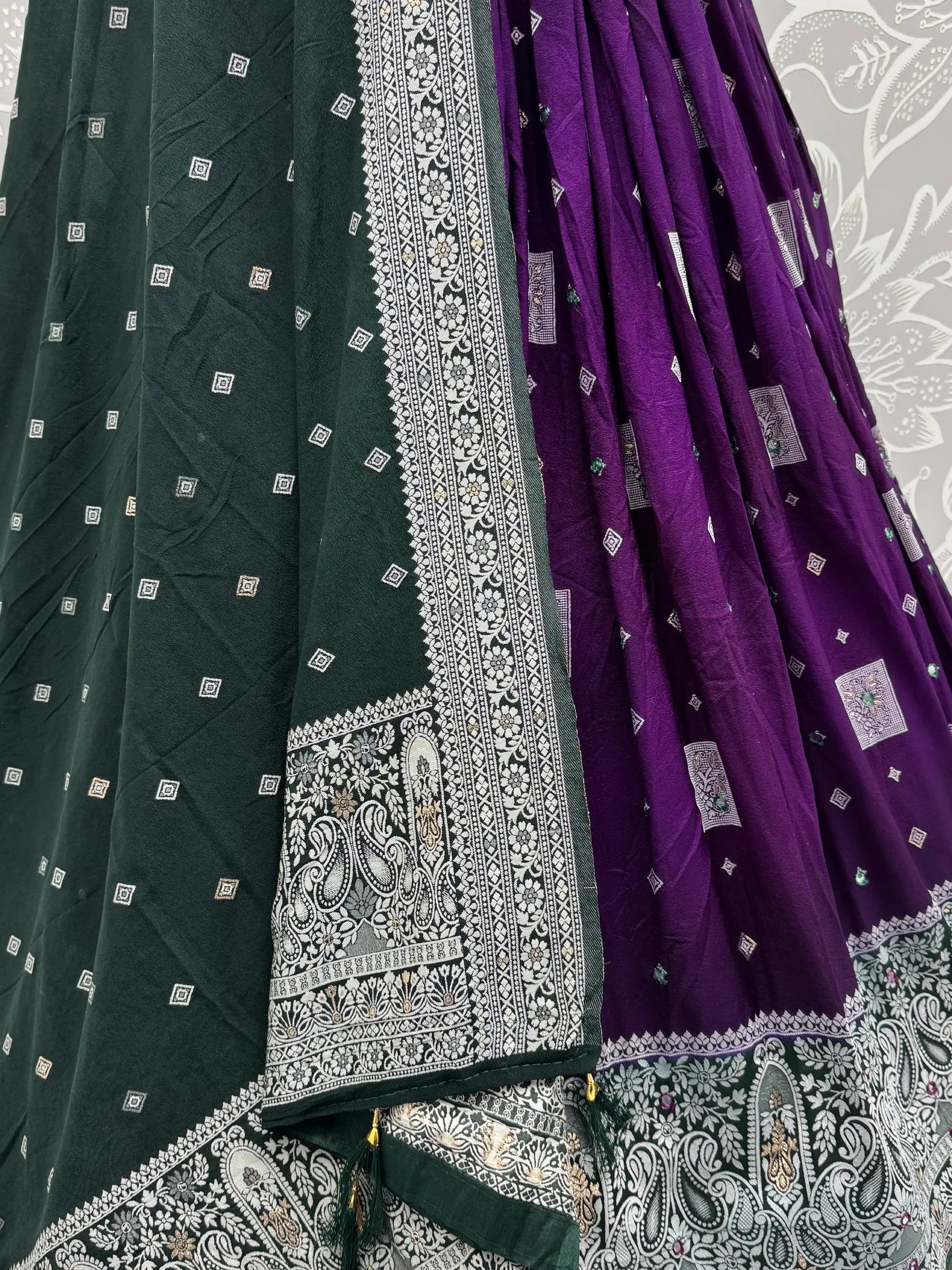 Superb Purple Zari Weaving Georgette Evening Wear Lehenga With Blouse