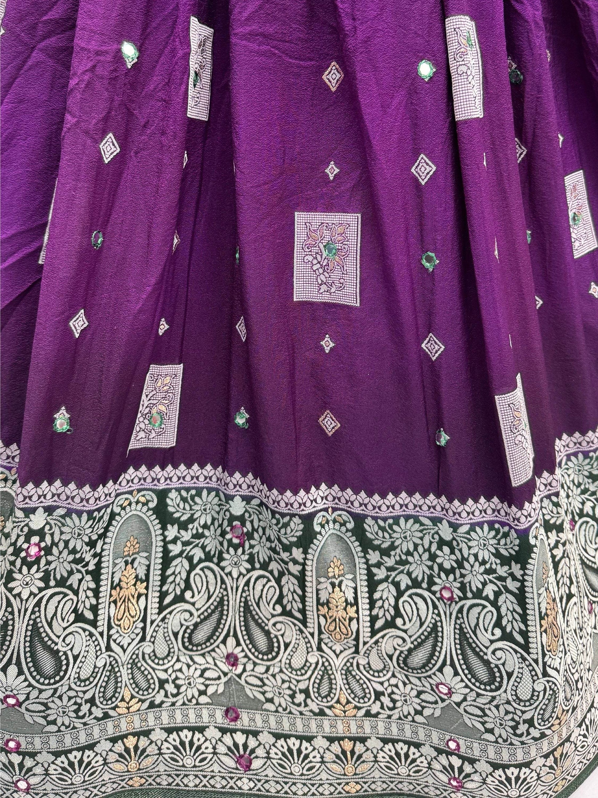 Superb Purple Zari Weaving Georgette Evening Wear Lehenga With Blouse