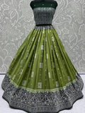 Lovely Olive Green Mirror Work Georgette Lehenga Choli With Dupatta