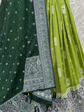 Lovely Olive Green Mirror Work Georgette Lehenga Choli With Dupatta