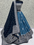 Timeless Sky Blue Mirror Work Georgette Festive Wear Lehenga Choli With Dupatta