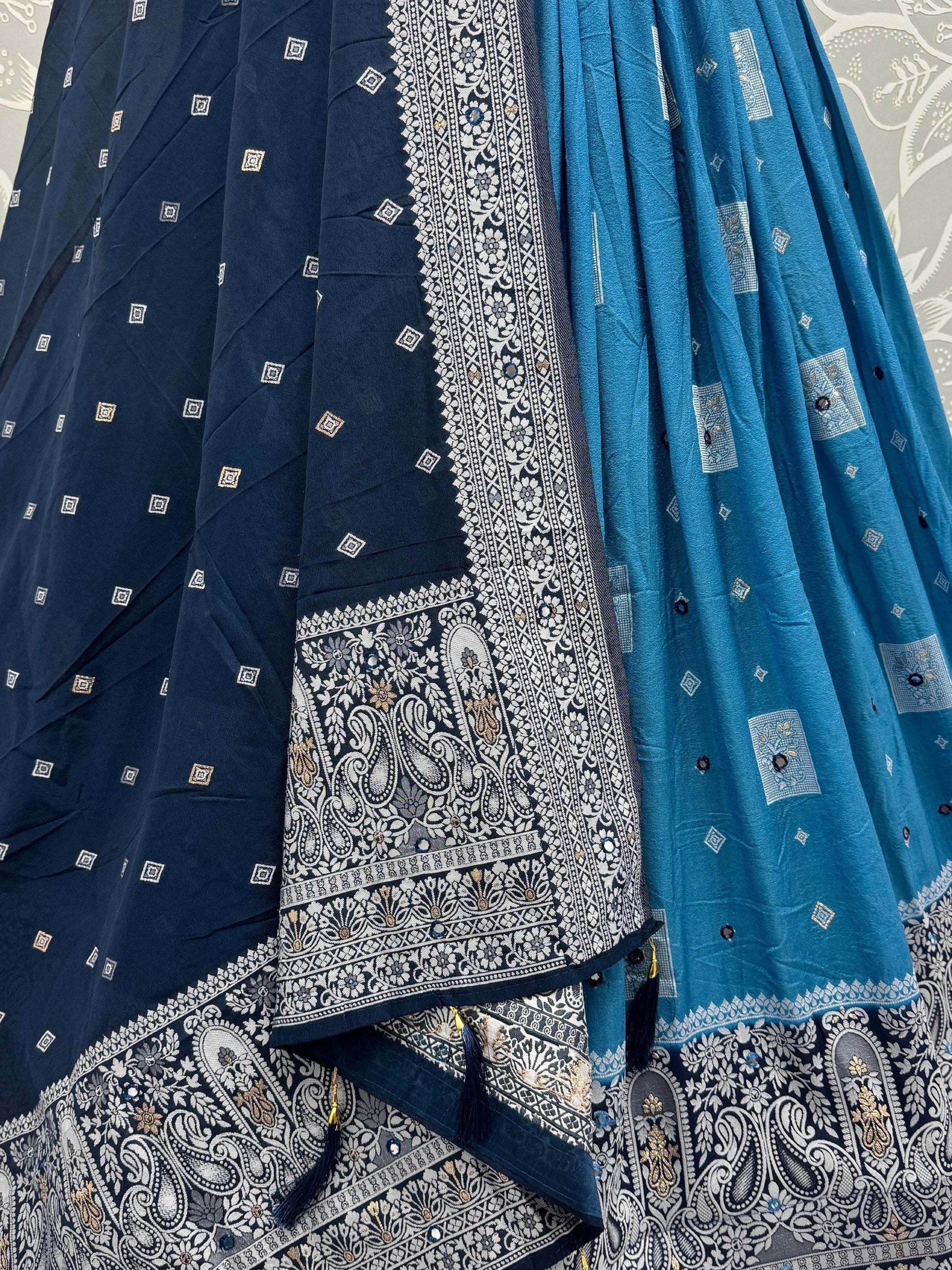 Timeless Sky Blue Mirror Work Georgette Festive Wear Lehenga Choli With Dupatta