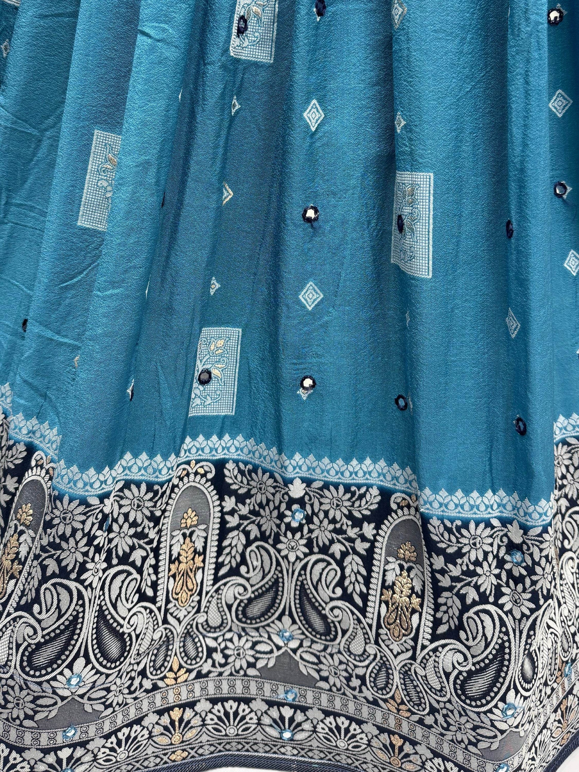 Timeless Sky Blue Mirror Work Georgette Festive Wear Lehenga Choli With Dupatta