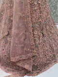 Outstanding Peach Zircon Work Net Bridesmaid Lehenga With Blouse