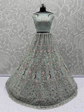 Awesome Sky Blue Sequins Net Wedding Wear Lehenga Choli With Dupatta