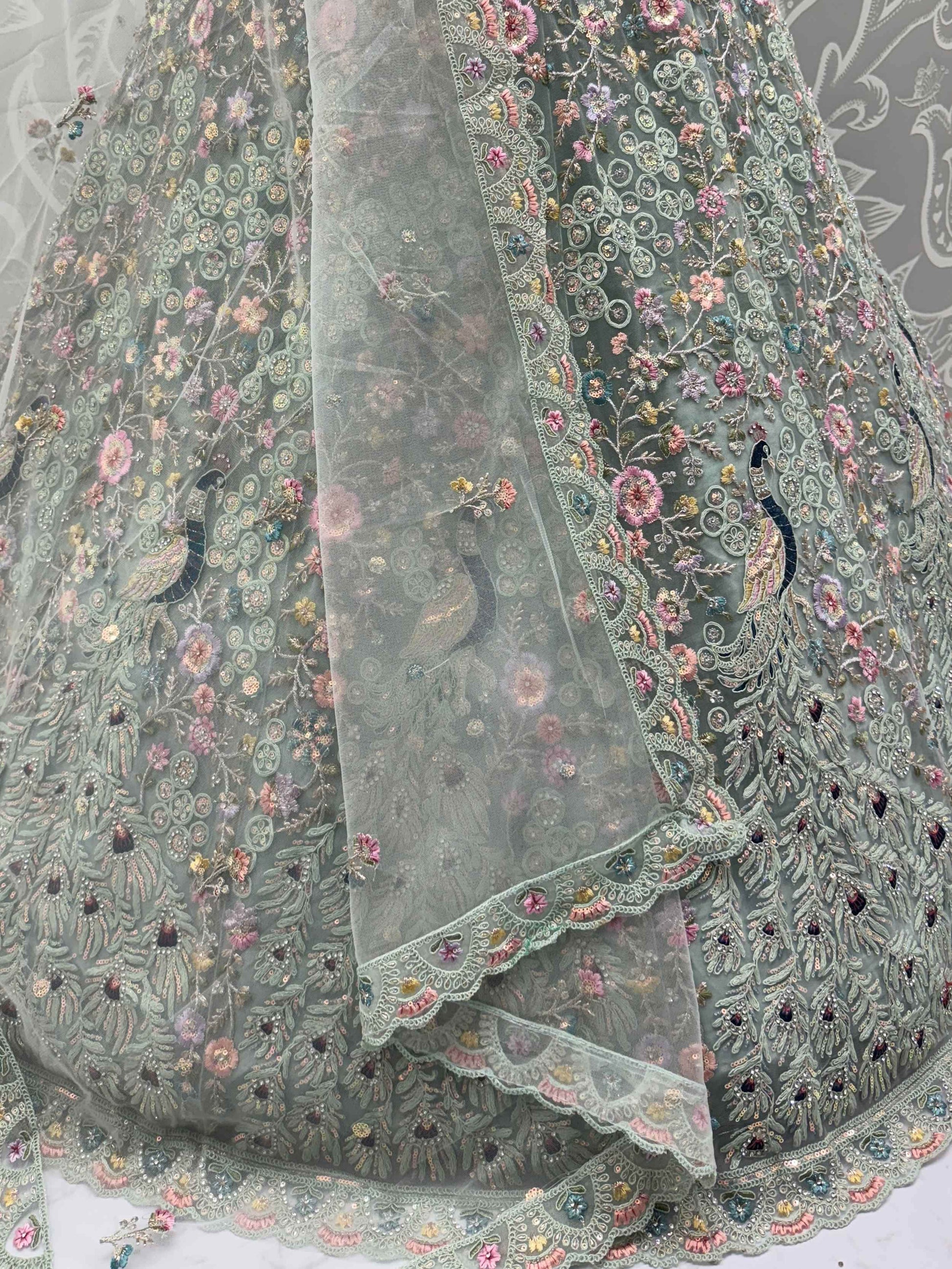 Awesome Sky Blue Sequins Net Wedding Wear Lehenga Choli With Dupatta