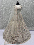 Stupendous White Thread Work Net Reception Wear Lehenga Choli With Dupatta