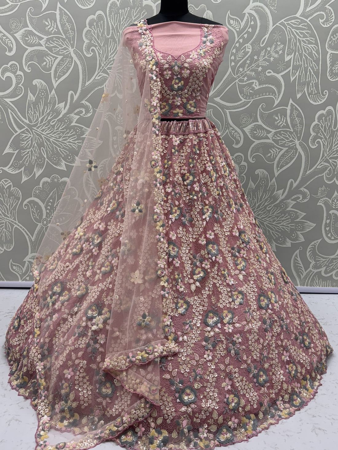 Incredible Pink Sequins Embroidery Net Bridesmaid Lehenga Choli With Dupatta