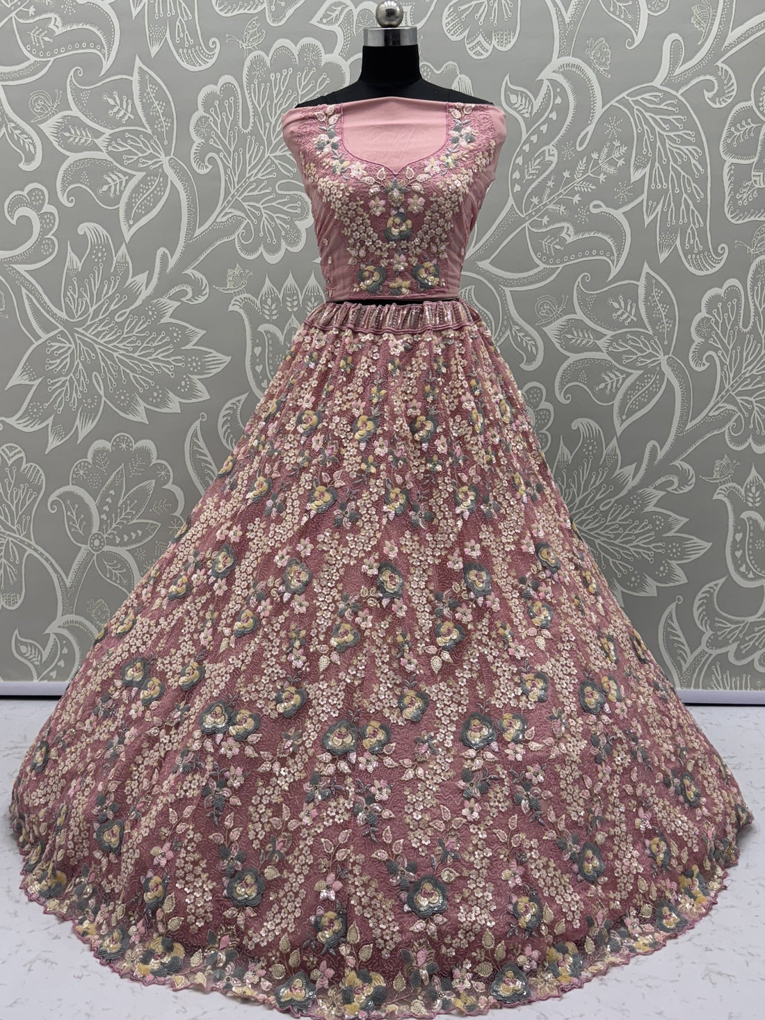 Incredible Pink Sequins Embroidery Net Bridesmaid Lehenga Choli With Dupatta